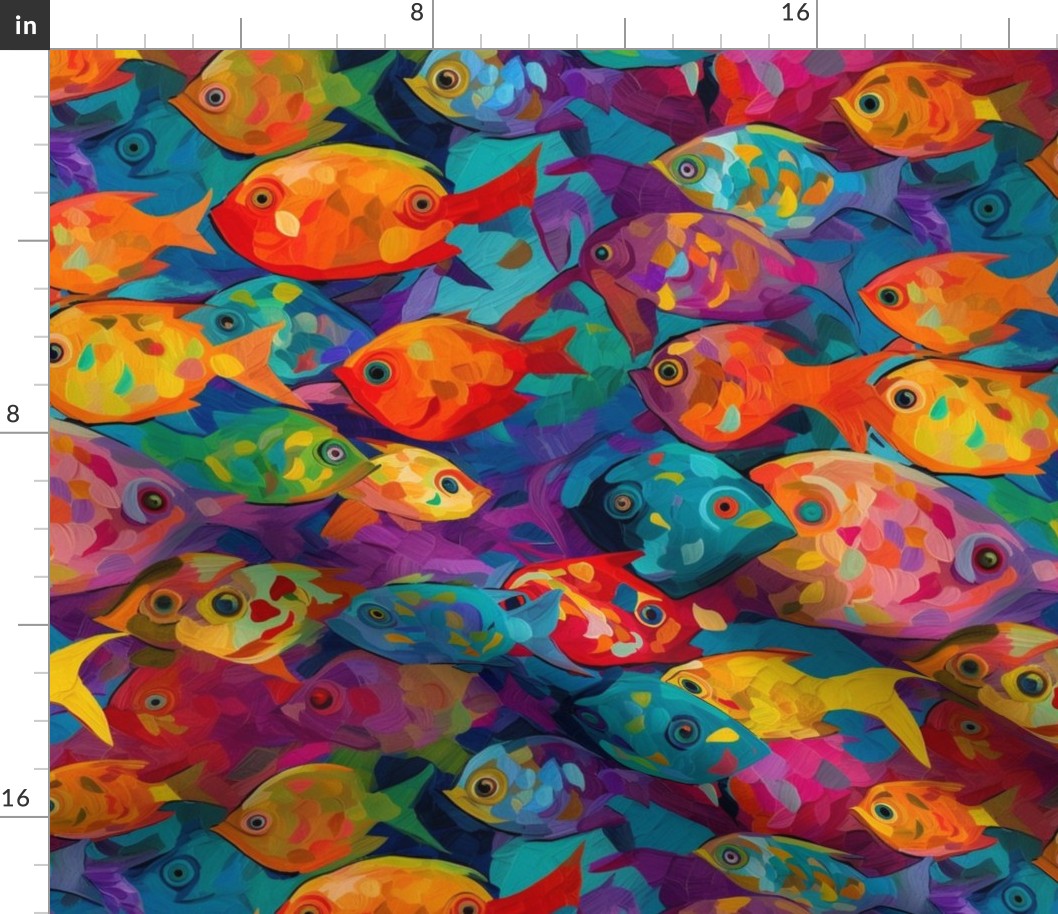 impasto fish in many colors