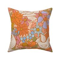 Love doves large scale seventies retro inspired floral