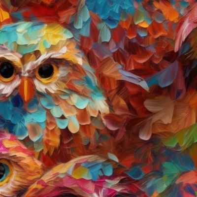 impasto owl faces