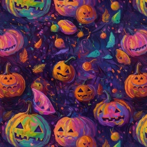 impasto pumpkins in purple, green and orange