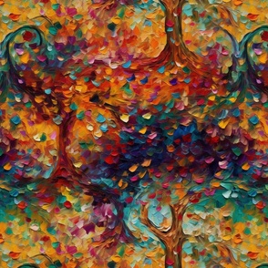 impasto tree of life with scattered leaves