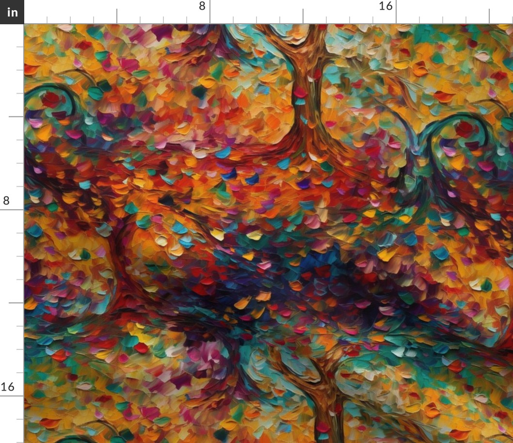 impasto tree of life with scattered leaves