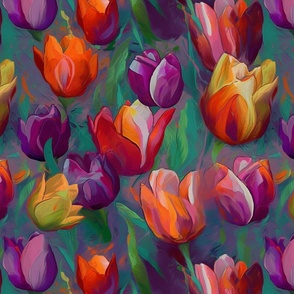 impasto soft colored tulips 