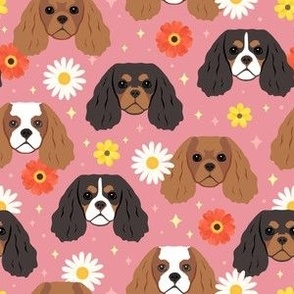 Cavalier King Dogs Flowers - Pink