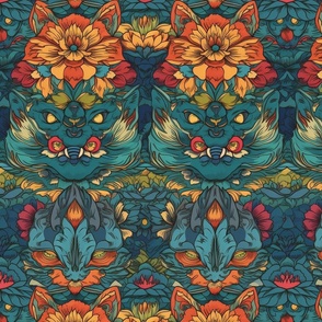 louis wain blue and red cat faces