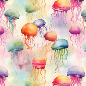 rainbow watercolor jellyfish 