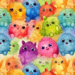 rainbow watercolor monsters