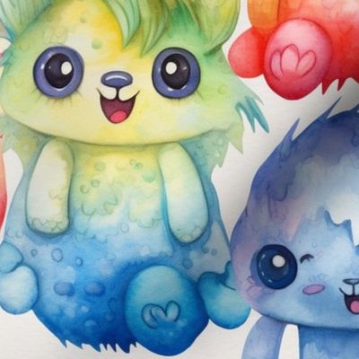 rainbow watercolor monster party