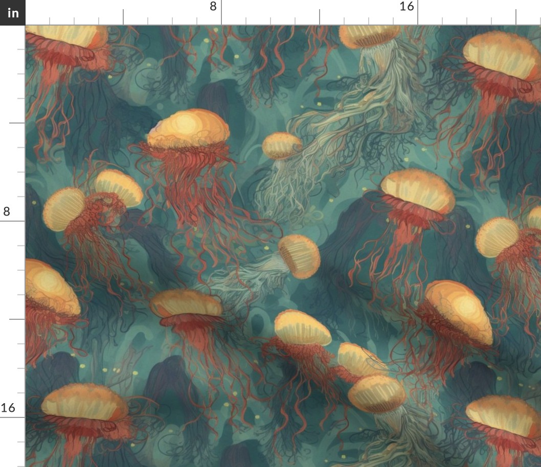 Jellyfish play under the sea inspired by the work of Vincent Van Gogh
