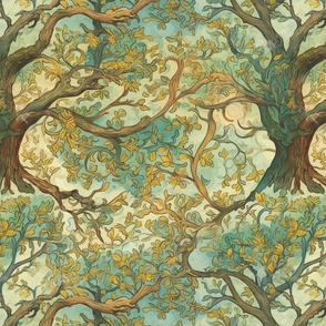 van gogh tree of life in green and gold