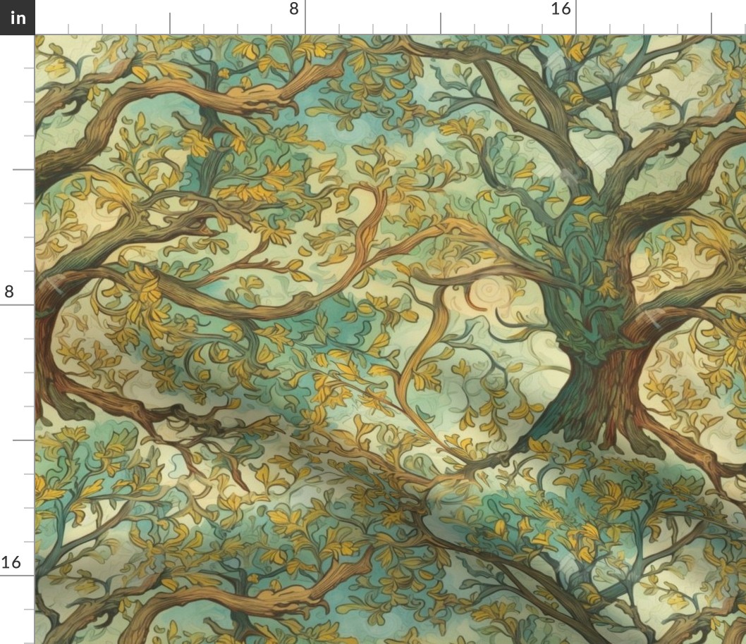 van gogh tree of life in green and gold