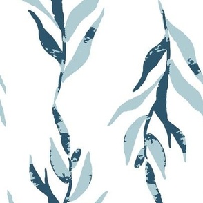 Jumbo hand painted foliage, blue leaf vine for winter bedding, home decor and wallpaper