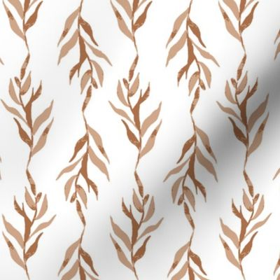 Medium hand painted foliage, brown on white leaf vine for kids clothing, gender neutral baby and nursery