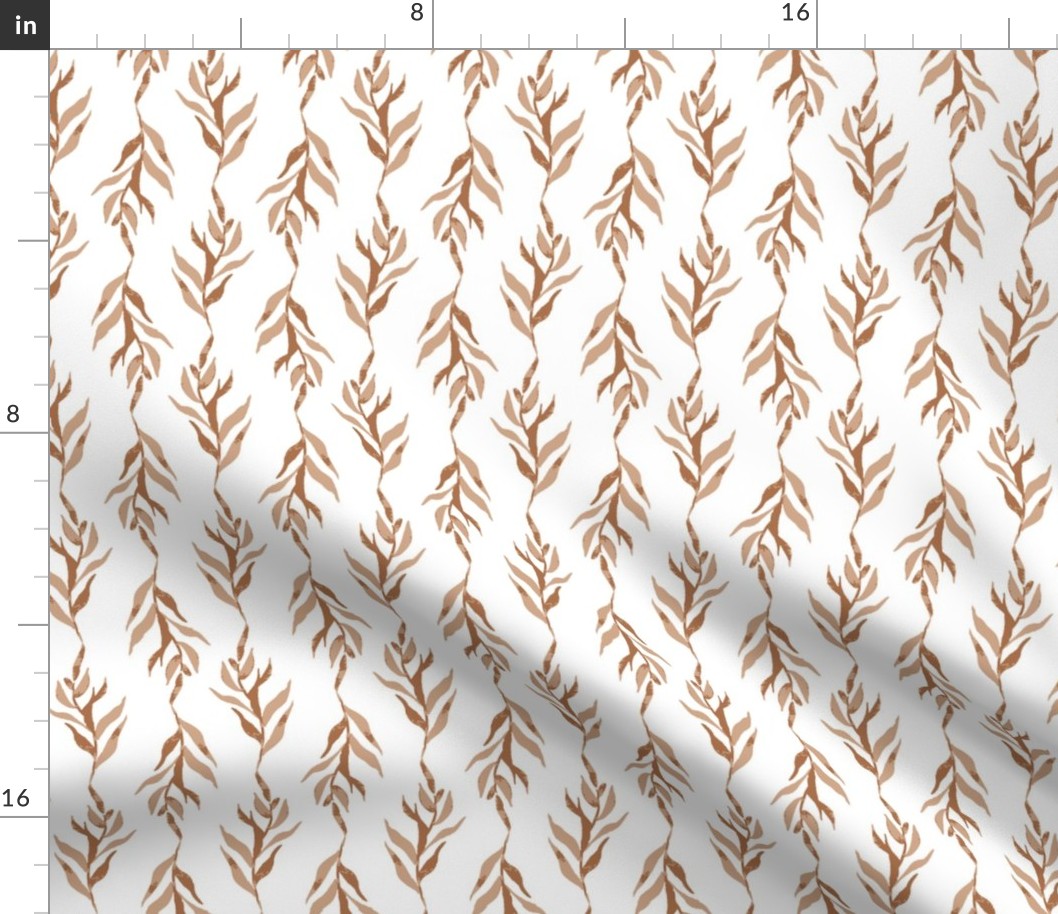 Medium hand painted foliage, brown on white leaf vine for kids clothing, gender neutral baby and nursery