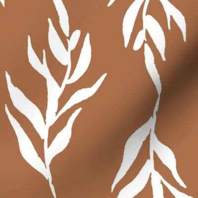 Jumbo hand painted foliage, brown and white leaf vine for winter bedding, home decor and wallpaper