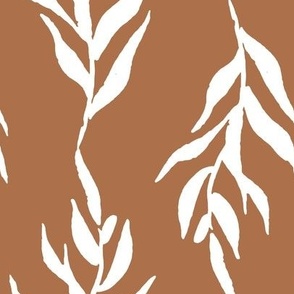 Jumbo hand painted foliage, brown and white leaf vine for winter bedding, home decor and wallpaper