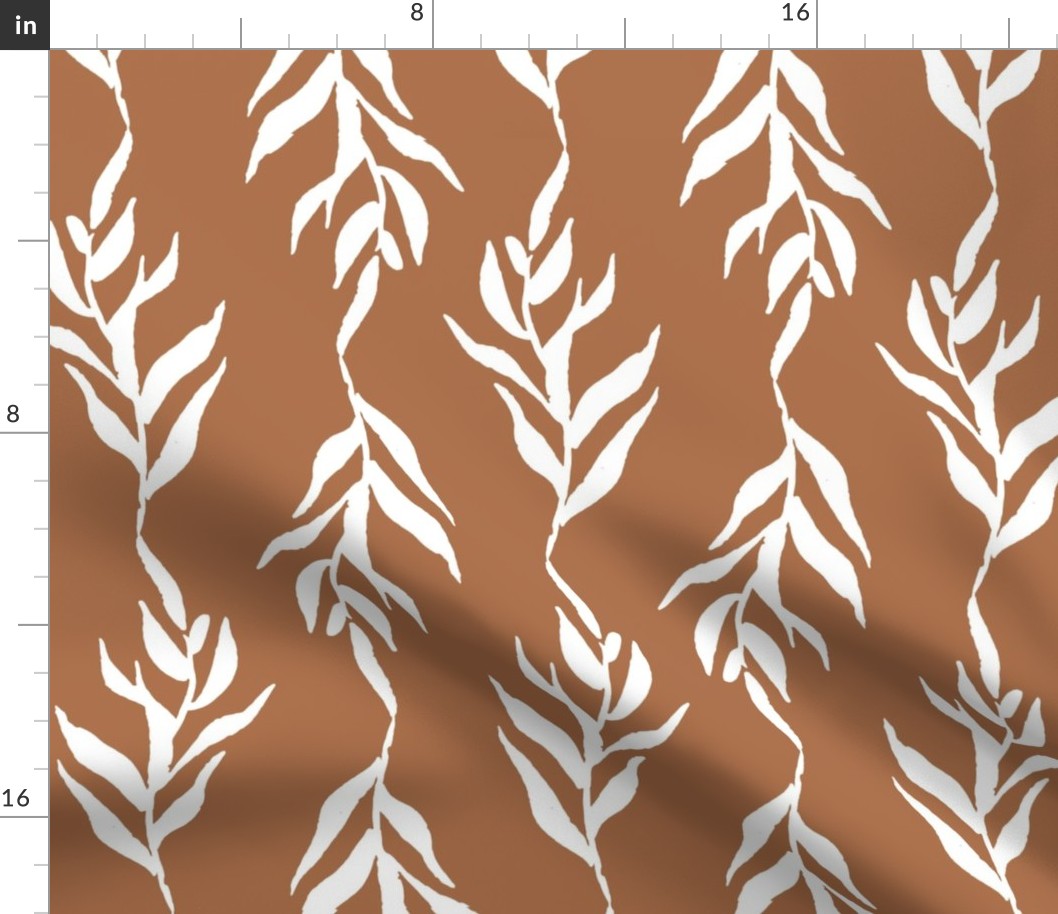 Jumbo hand painted foliage, brown and white leaf vine for winter bedding, home decor and wallpaper