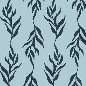 Medium hand painted foliage, navy on blue leaf vine for kids clothing, gender neutral baby and nursery