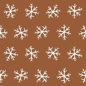 Large  Hand drawn frozen snow flakes on dark brown for winter bedding, home decor and wallpaper