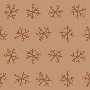 Large Hand drawn frozen snow flakes on brown for winter bedding, home decor and wallpaper