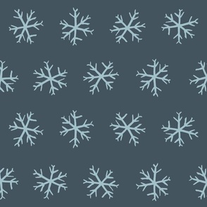 Large Hand drawn frozen snow flakes on dark teal for winter bedding, home decor and wallpaper