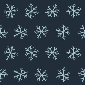 Large Hand drawn frozen snow flakes on dark blue for winter bedding, home decor and wallpaper