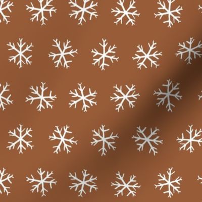 white snowflakes on brown / small / minimalist winter 