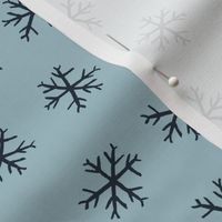 dark blue hand drawn snow flakes on blue blender print for kids apparel
