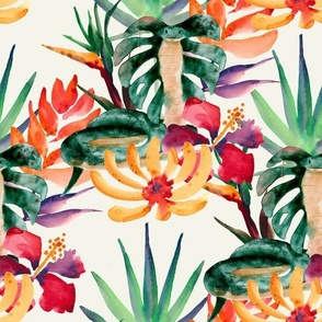 Cobra Cosplay Tropical Flowers and Leaves Watercolor Large