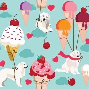 medium print // Great Pyrenees dogs and  ice cram cones strawberry cherry chocolate