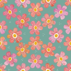 Modern Flowers - watercolor painted florals on a light teal background