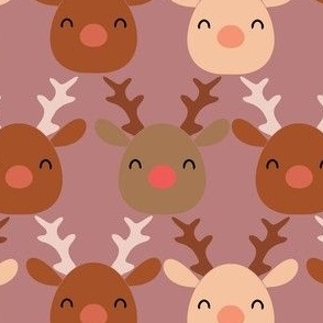large 5x5in cute reindeer faces - mauve