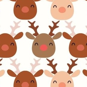 large 5x5in cute reindeer faces - white