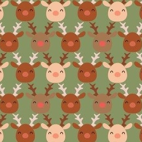 medium 2.5x2.5in cute reindeer faces - green