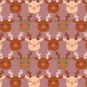 small 2.5x2.5in cute reindeer faces - mauve