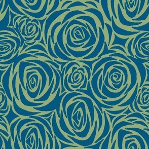 roses - turquoise on sage