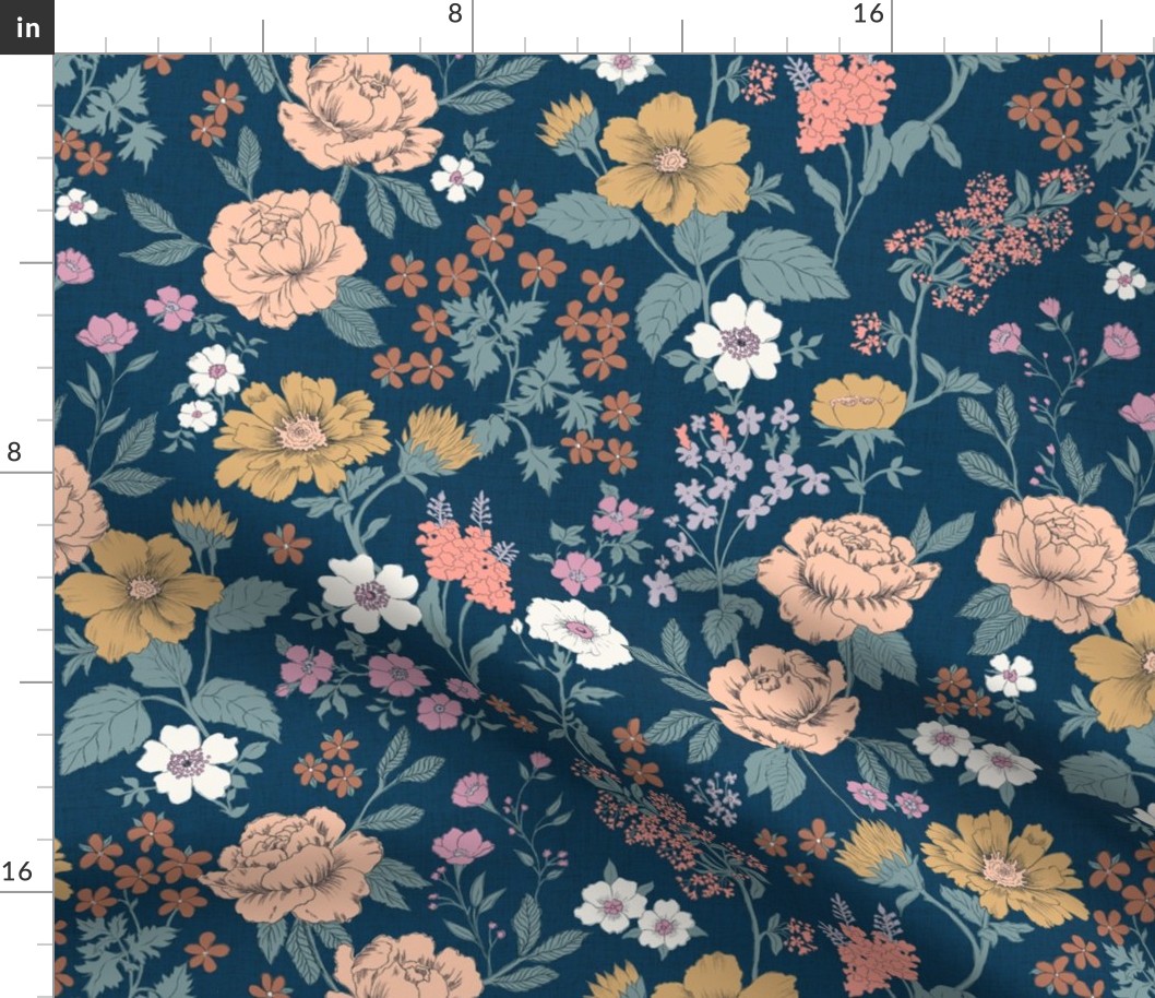 Stella Modern Vintage Floral Deep Blue LARGE