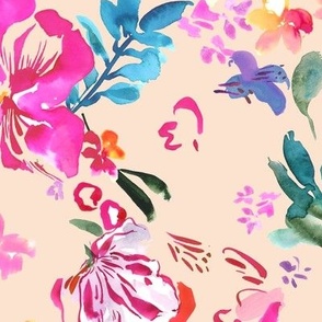 Tropical Floral Watercolor in Neutral