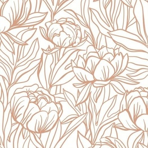 Peony Outline Floral // Apricot Pink on White