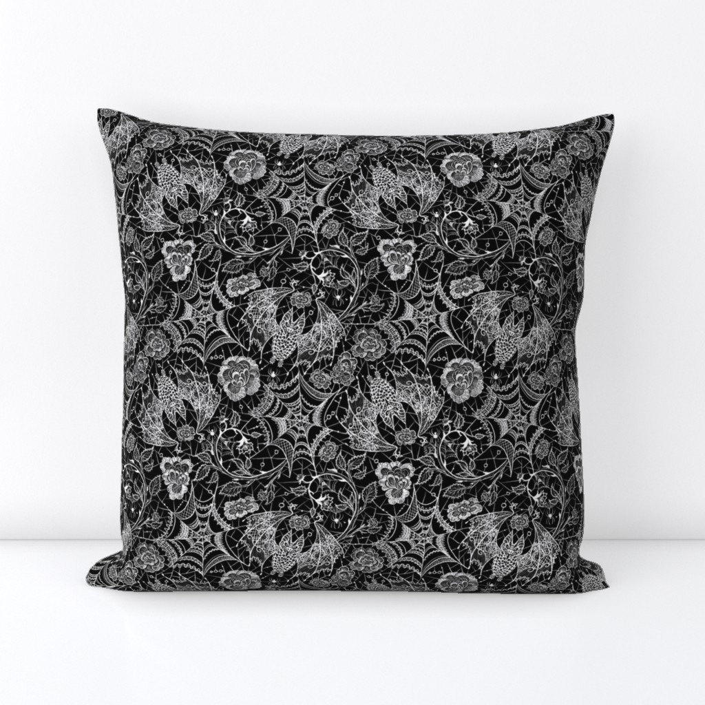 Spider Lace Goth in Monochromatic Black and White Noir | Bats Roses Floral Gothic Spooky Scary Horror Halloween