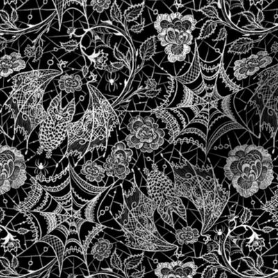 Spider Lace Goth in Monochromatic Black and White Noir | Bats Roses Floral Gothic Spooky Scary Horror Halloween