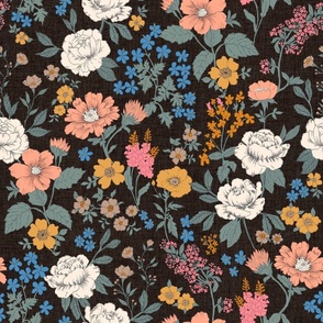 Stella Modern Vintage Floral Black and muted colors LARGE