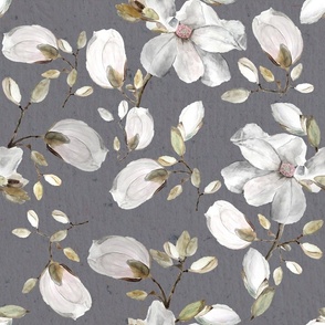 White Flowers on Dark Grey / Watercolor