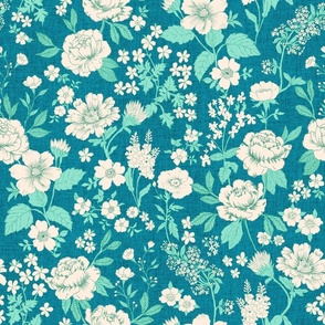 Stella Modern Vintage Floral  Vintage Turquoise  and greens LARGE