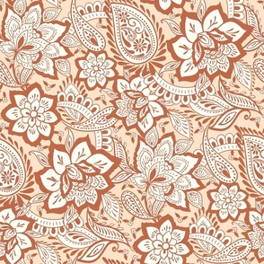 Bohemian wedding floral paisley Chocolate Brown Apricot by Jac Slade