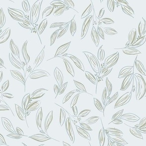 Vintage Tranquility: Tossed Hand-Painted Leaves on Blue Gray #P230221