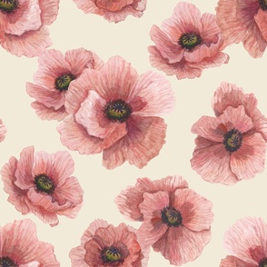 Delicate Pink Poppies on Cream