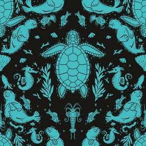 Seals and Turtles in teal - medium size