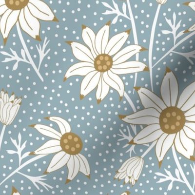 Wedding Boho Flannel Flowers in blue and wheat colors