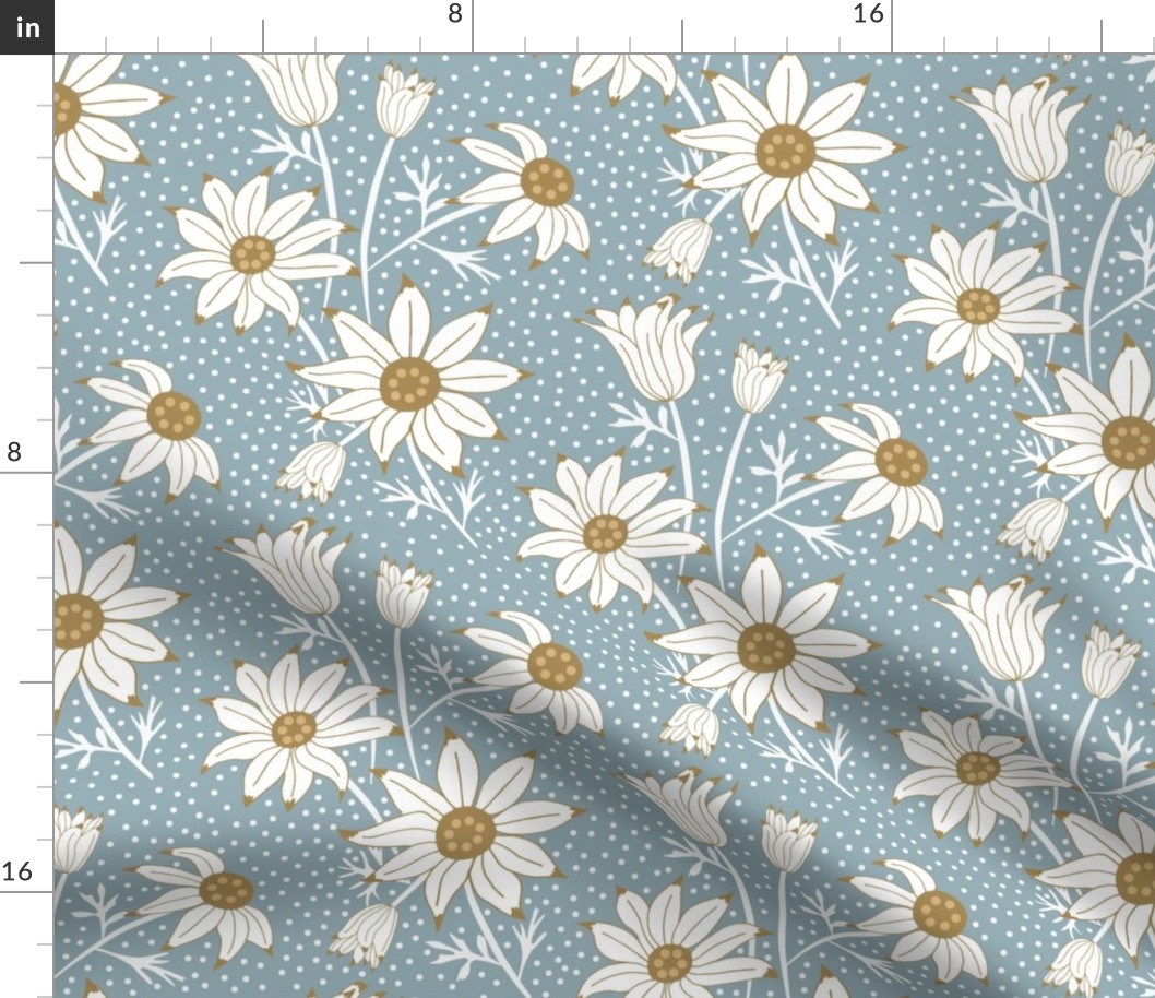 Wedding Boho Flannel Flowers in blue and wheat colors